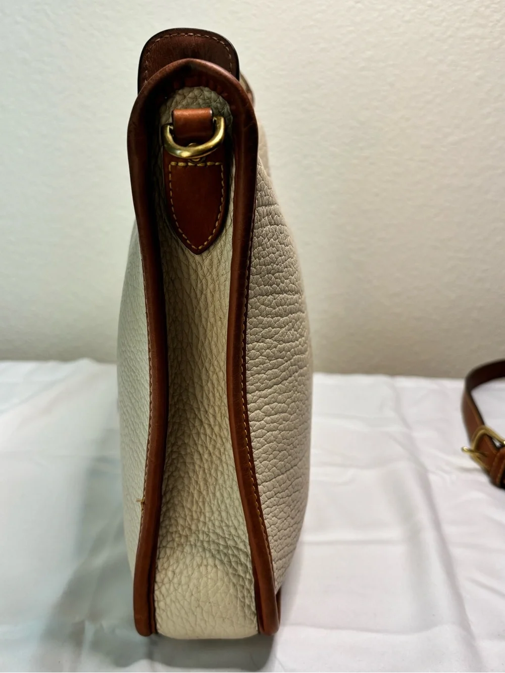 Vintage Dooney & Bourke Suede Interior Cream and Brown Pebble Leather Crossbody